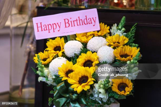 flowers with happy birthday word - gold bug stock pictures, royalty-free photos & images