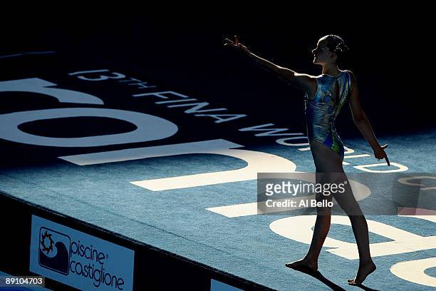 Anastasiya Ruzmetova of Uzbekistan competes in the Technical Solo Synchronised Swimming at the Stadio del Nuoto Sincronizzato on July 19, 2009 in...