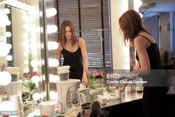 First Lady of France Carla Bruni-Sarkozy before performing at Mandela Day: A 466664 Celebration Concert on July 18, 2009 in New York City at Radio...