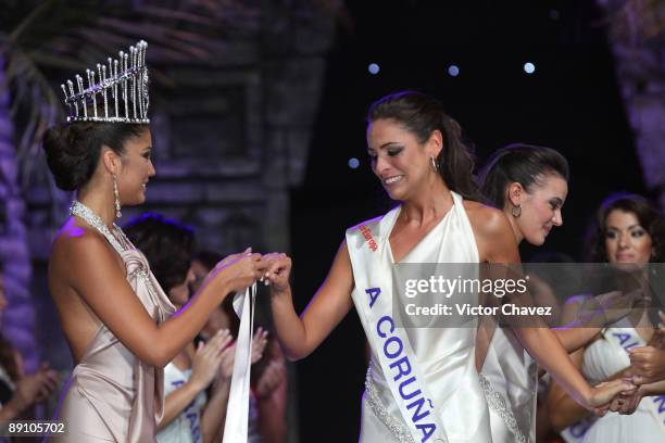 Miss Spain 2008 Patricia Rodriguez , crowns Miss Coruna Estibaliz Pereira Rabade, as the Miss Spain 2009 during the 2009 Miss Spain Pageant at Centro...