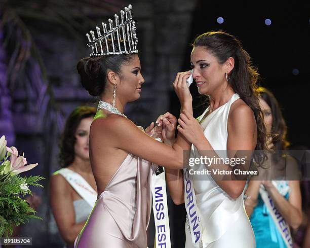 Miss Spain 2008 Patricia Rodriguez , crowns Miss Coruna Estibaliz Pereira Rabade, as the Miss Spain 2009 during the 2009 Miss Spain Pageant at Centro...