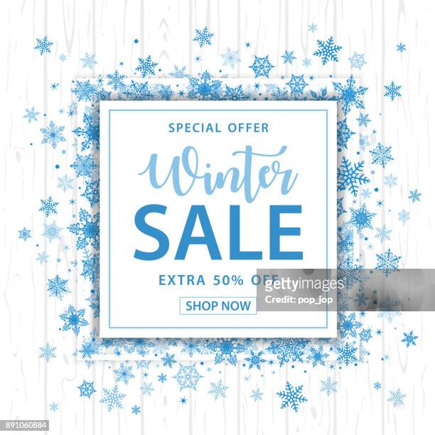 winter sale snowflakes square background - vector - winter sale stock illustrations