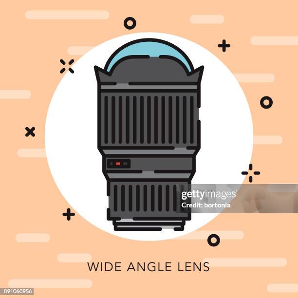 fisheye lens wide angle lens open outline photography icon - millennial pink stock illustrations