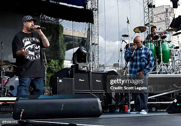 Real, Sen Dog and Eric "Bobo" Correa of Cypress Hill performs at Comerica Park July 18, 2009 in Detroit, Michigan.