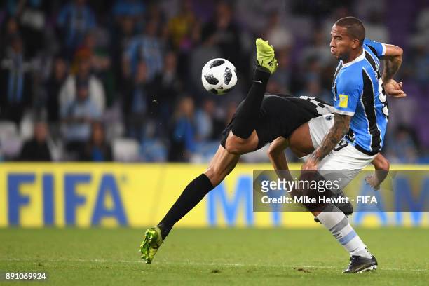 Omar Gonzalez of CF Pachuca and Jael of Gremio clash during the FIFA Club World Cup UAE 2017 semi-final match between Gremio FBPA and CF Pachuca on...