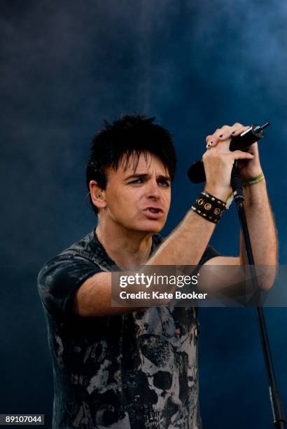 Gary Numan performs on stage on the second day of Lovebox Weekender at Victoria Park on July 19, 2009 in London, England.