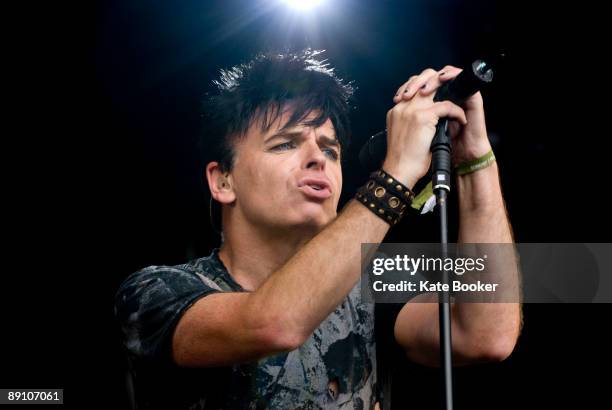 Gary Numan performs on stage on the second day of Lovebox Weekender at Victoria Park on July 19, 2009 in London, England.