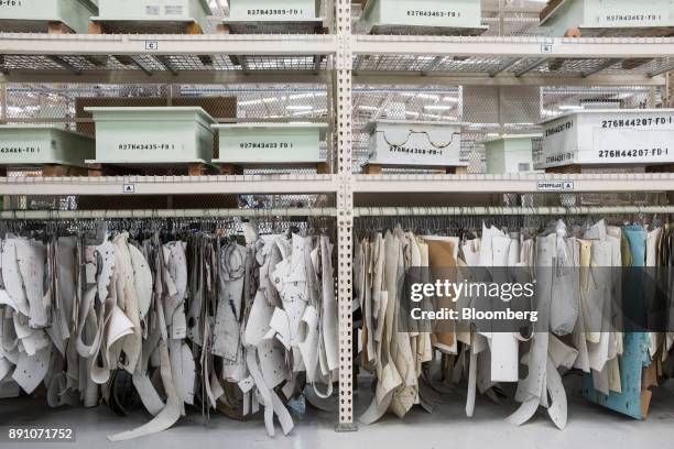 Patterns for sewing aircraft cargo nets hang on display at the Tighitco Inc. Manufacturing facility in San Luis Potosi, Mexico, on Thursday, Nov. 16,...