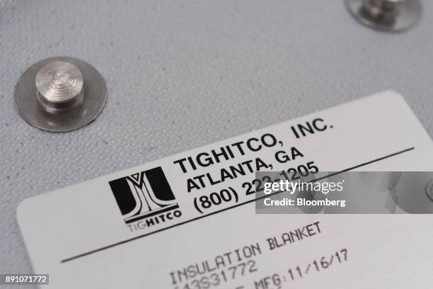 Tighitco Inc. Signage and U.S. Headquarters address is seen on a shipping label at the Tighitco Inc. Manufacturing facility in San Luis Potosi,...