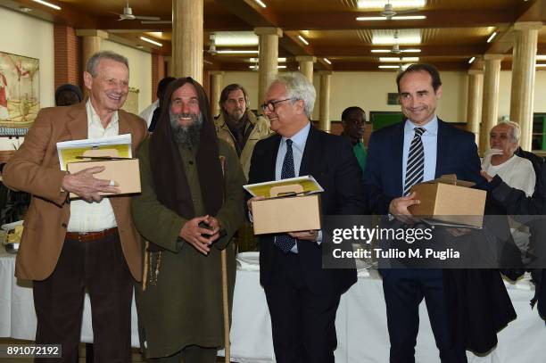 Citta di Palermo owner Maurizio Zamparini, Biagio Conte, US Citta di Palermo President Giovanni Giammarva and Sport Director Fabio Lupo look on at...