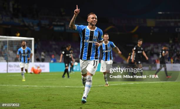 Everton of Gremio celebrates after scoring his sides first goal during the FIFA Club World Cup UAE 2017 semi-final match between Gremio FBPA and CF...