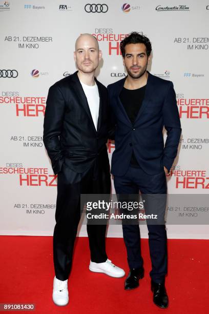 Lars Amend and Elyas M'Barek attend the 'Dieses bescheuerte Herz' premiere on December 12, 2017 in Berlin, Germany.