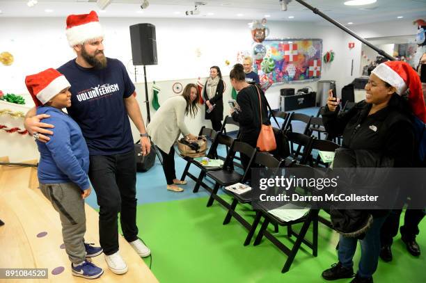 New England Patriot alumni Sebastian Vollmer Jabbar after the Boston Pops Holiday Concert at Boston Children's Hospital December 12, 2017 in Boston,...