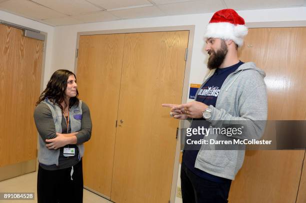 Boston Children's Hospital Marisa Silva RN,BSN,CPN, is surprised by New England Patriot Alumni Sebastian Vollmer with Super Bowl LII tickets at...