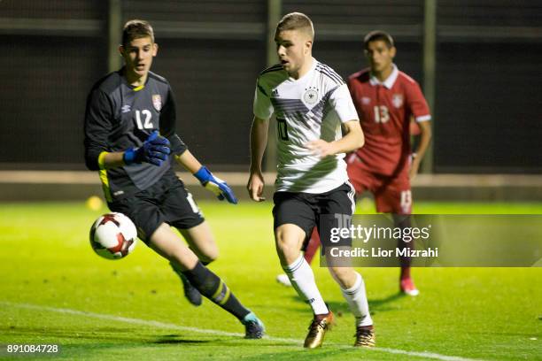 David Lennart of Germany in action with Luka Radotich of Serbia during the U18 friendly match with Serbia during the U18 friendly match with Serbia...