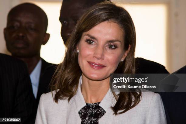 Queen Letizia of Spain visits the Cervantes Institute on December 12, 2017 in Dakar, Senegal. Queen Letizia of Spain is on a four -day visit to the...