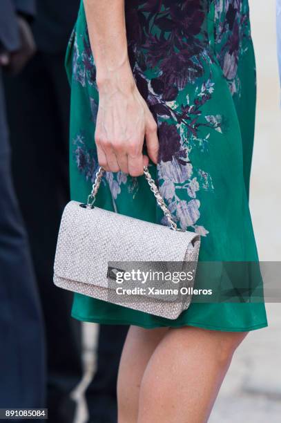 Detail of Queen Letizia of Spain's hand bag prior to an official lunch with Senegalese First Lady Marieme Faye Sall on December 12, 2017 in Dakar,...