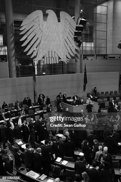 Parliamentarians at the Bundestag cast their ballots while voting to extend one of several German foreign military missions on December 12, 2017 in...