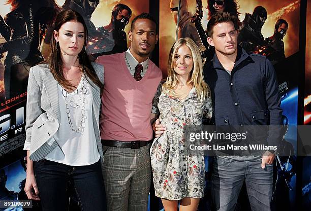Actors Rachel Nichols, Marlon Wayans, Sienna Miller and Channing Tatum arrive at a press conference for 'G.I. Joe The Rise Of The Cobra' at Simmer On...