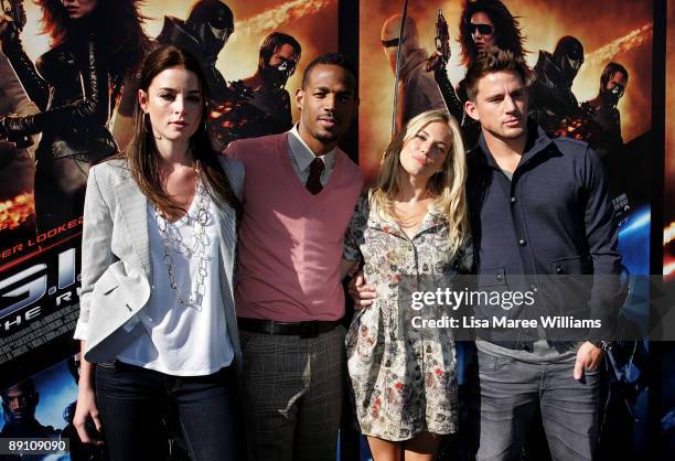 Actors Rachel Nichols, Marlon Wayans, Sienna Miller and Channing Tatum arrive at a press conference for 'G.I. Joe The Rise Of The Cobra' at Simmer On...