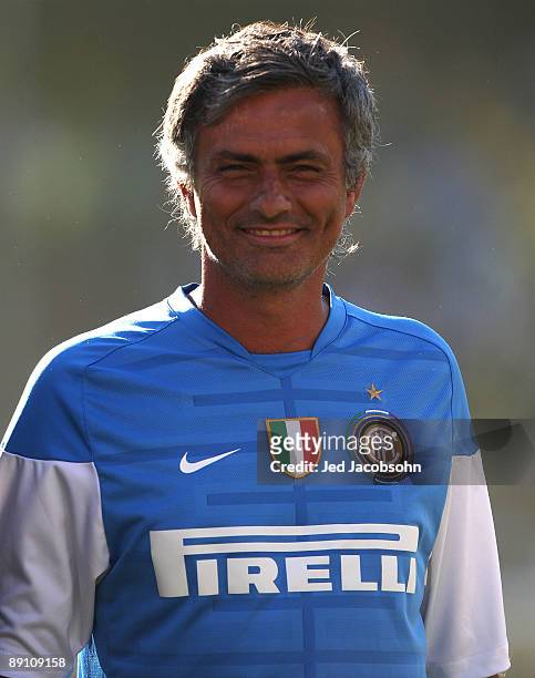 Head coach Jose Mourinho of Inter Milan looks on against Club America during the World Football Challenge at Stanford Stadium on July 19, 2009 in...