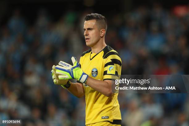 Marcelo Grohe of Gremio FBPA in action during the FIFA Club World Cup UAE 2017 semi-final match between Gremio FBPA and CF Pachuca at Hazza Bin Zayed...