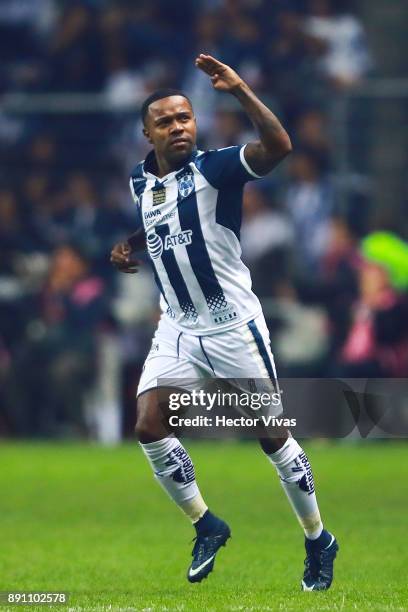 Dorlan Pabon of Monterrey celebrates after scoring the first goal of his team during the second leg of the Torneo Apertura 2017 Liga MX final between...