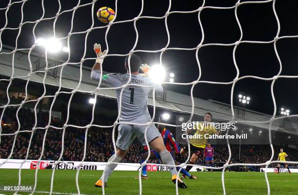 Daryl Janmaat of Watford scores his sides first goal during the Premier League match between Crystal Palace and Watford at Selhurst Park on December...
