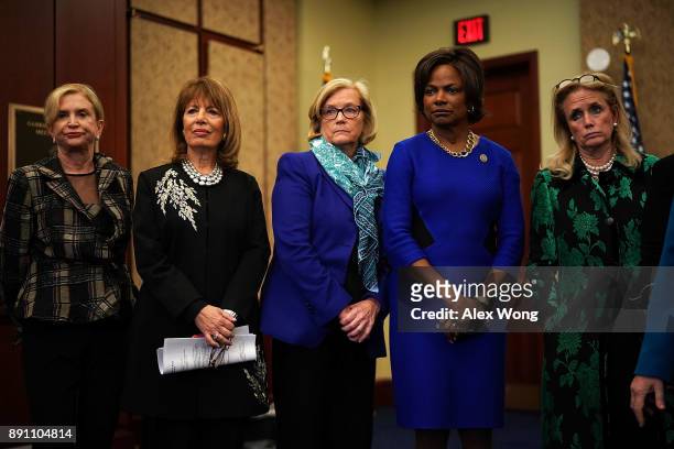 Rep. Carolyn Maloney , Rep. Jackie Speier , Rep. Chellie Pingree , Rep. Val Demings and Rep. Debbie Dingell listen to a question during a news...