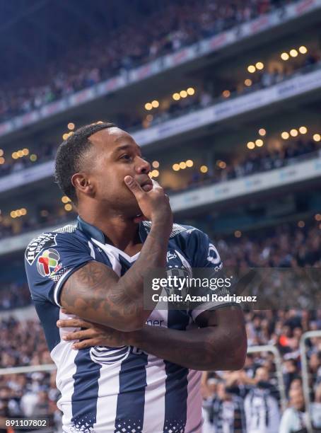 Dorlan Pabon of Monterrey celebrates after scoring his team's first goal during the second leg of the Torneo Apertura 2017 Liga MX final between...