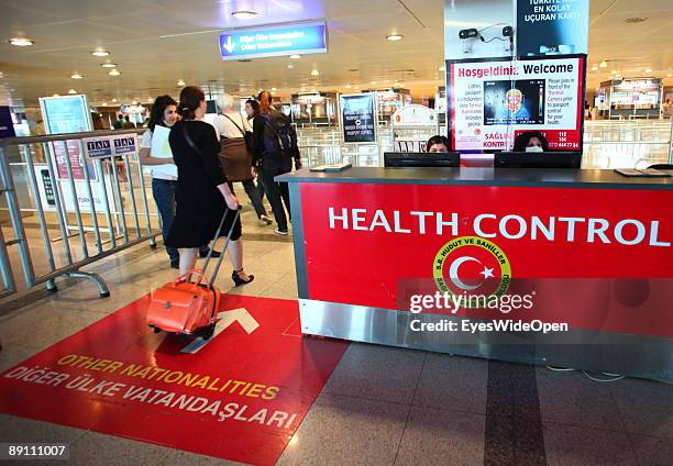 Health control and screening procedure at Istanbul Atatuerk Airport due to spread of the H1N1 virus on May 20, 2009 in Istanbul, Turkey.