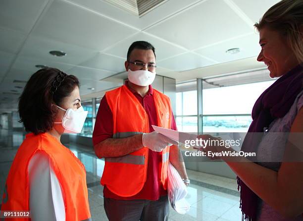 Health control and screening procedure at Istanbul Atatuerk Airport due to spread of the H1N1 virus on May 20, 2009 in Istanbul, Turkey.