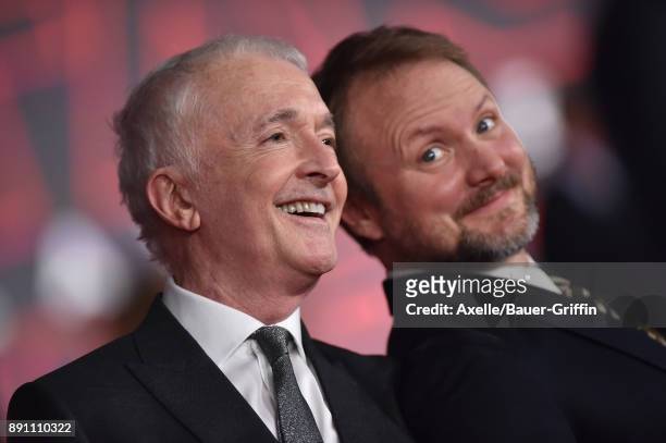 Actor Anthony Daniels and writer/director Rian Johnson attend the Los Angeles premiere of 'Star Wars: The Last Jedi' at The Shrine Auditorium on...