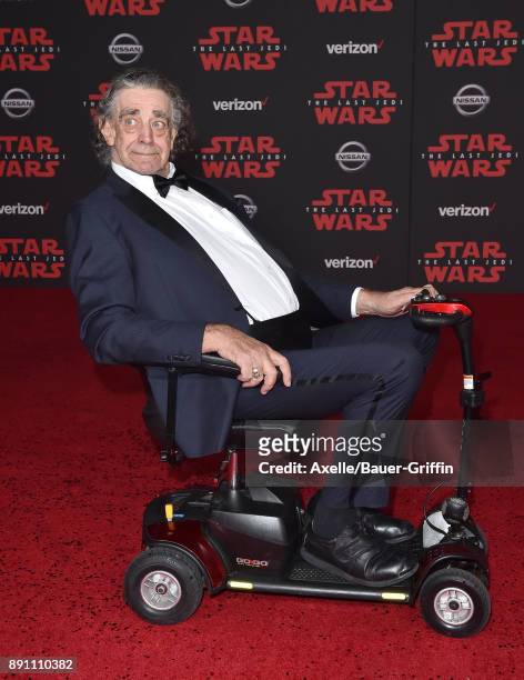 Actor Peter Mayhew attends the Los Angeles premiere of 'Star Wars: The Last Jedi' at The Shrine Auditorium on December 9, 2017 in Los Angeles,...