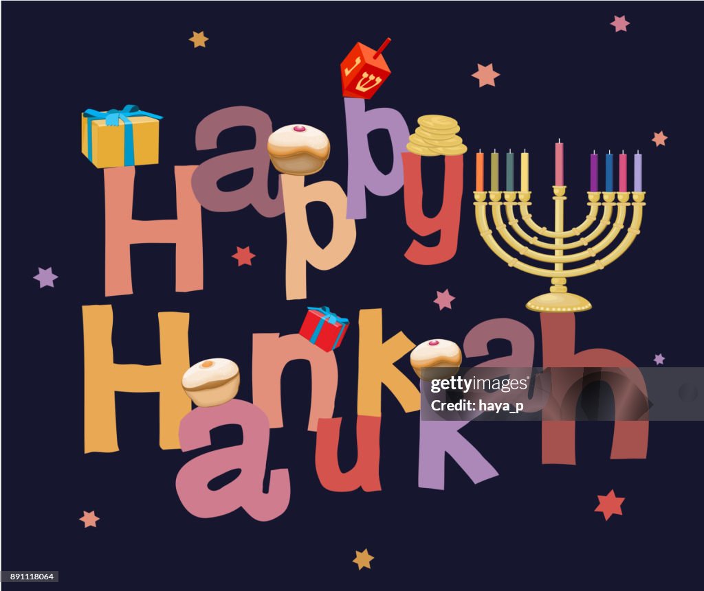 Hanukkah, Jewish Holiday, "Happy Hannukah" - message, Word-Text, jew holidays background decor, menorah