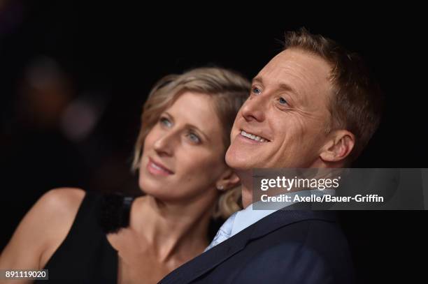 Actor Alan Tudyk and Charissa Barton attend the Los Angeles premiere of 'Star Wars: The Last Jedi' at The Shrine Auditorium on December 9, 2017 in...