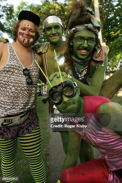 Festival-goers dress up for the performance of The Flaming Lips during the Pitchfork Music Festival at Union Park on July 19, 2009 in Chicago.