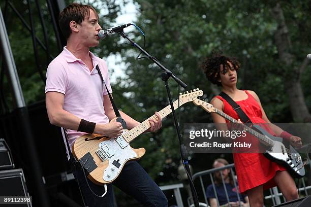 Hutch Harris and Kathy Foster of The Thermals perform onstage during the Pitchfork Music Festival at Union Park on July 19, 2009 in Chicago.