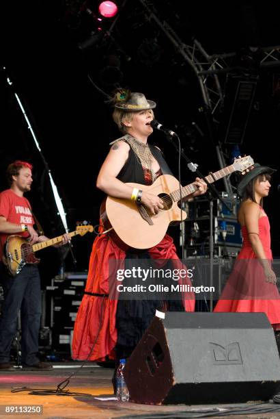 Claire Nicholson performs on stage on the first day of Guilfest '09 at Stoke Park on July 10, 2009 in Stoke Poges, England.