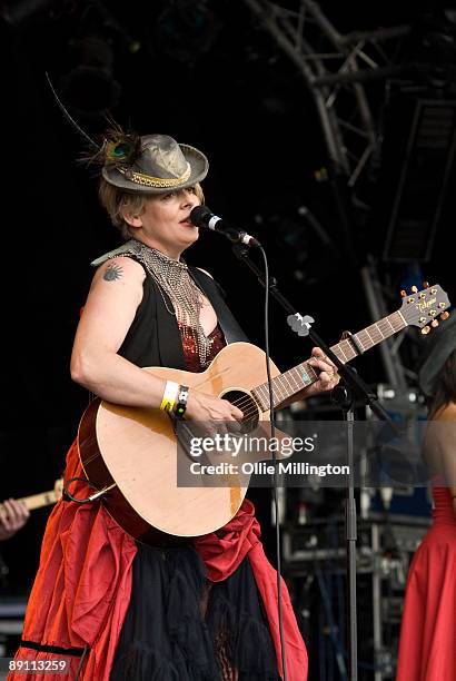 Claire Nicholson performs on stage on the first day of Guilfest '09 at Stoke Park on July 10, 2009 in Stoke Poges, England.