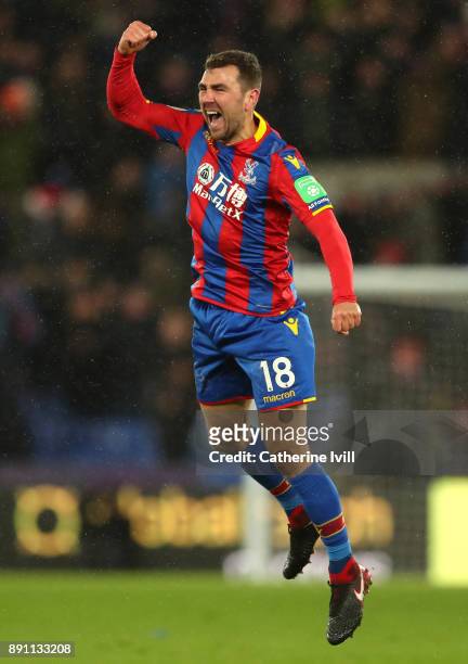 James McArthur of Crystal Palace celebrates after scoring his sides second goal during the Premier League match between Crystal Palace and Watford at...