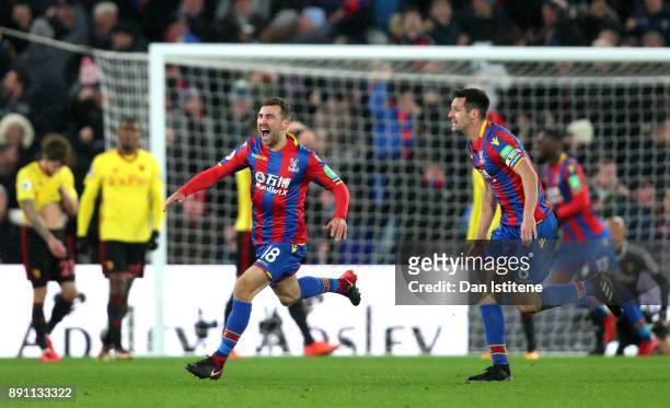James McArthur of Crystal Palace celebrates after scoring his sides second goal during the Premier League match between Crystal Palace and Watford at...