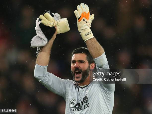 Julian Speroni of Crystal Palace celebrates after the Premier League match between Crystal Palace and Watford at Selhurst Park on December 12, 2017...