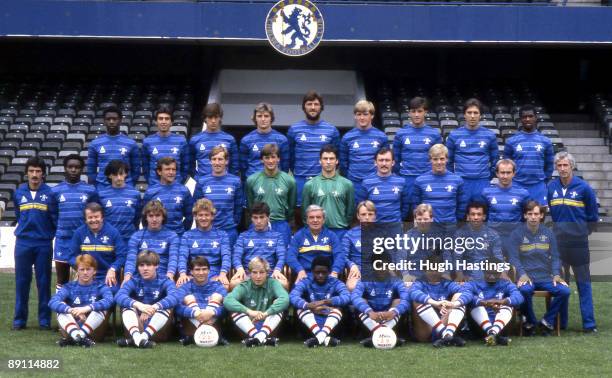 Chelsea FC Team Group 1983-84 back row: Keith Dublin, Peter Rhoades-Brown, Dale Jasper, Colin Pates, Mickey Droy, Nigel Spackman, Joe McLoughlin,...