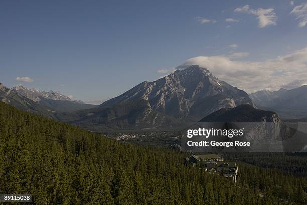 The view of the Cascade Mountain and downtown from the Sulphur Mountain lookout is seen in this 2009 Banff Springs, Canada, early morning landscape...