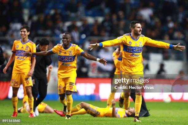 Andre Pierre Gignac of Tigres celebrates after the second leg of the Torneo Apertura 2017 Liga MX final between Monterrey and Tigres UANL at BBVA...