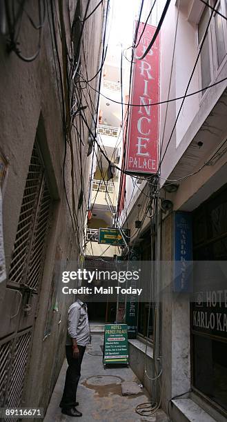 The entrance of Hotel Prince Palace in New Delhi's Paharganj area can be seen on Sunday, July 19, 2009. The Government plans to spruce up 1500 city...