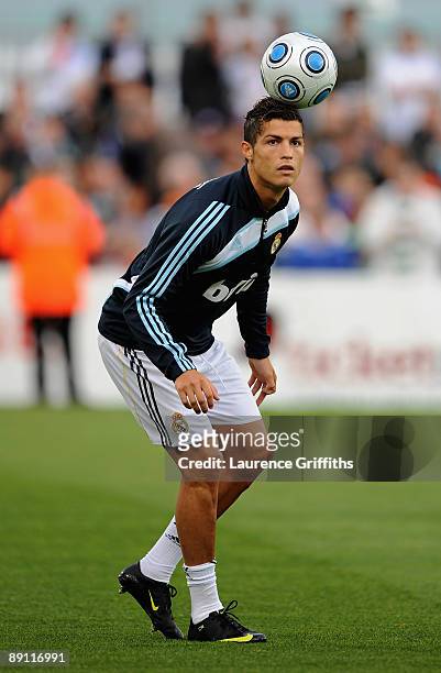 Cristiano Ronaldo of Real Madrid shows off his skills before the Pre Season Friendly between Shamrock Rovers and Real Madrid at Tallaght Stadium on...