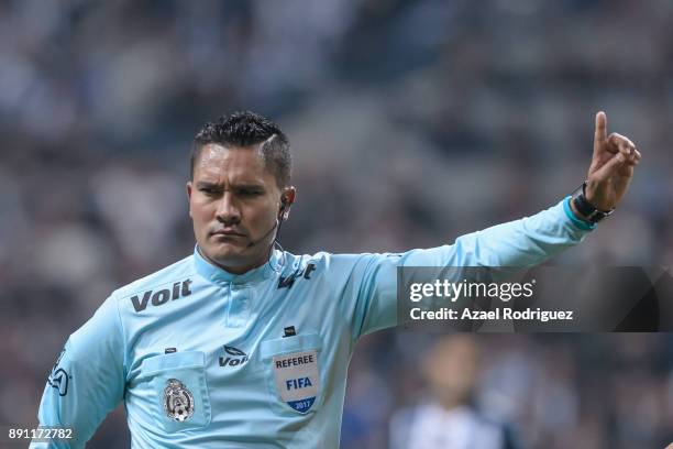 Referee Fernando Guerrero in action during the second leg of the Torneo Apertura 2017 Liga MX final between Monterrey and Tigres UANL at BBVA...