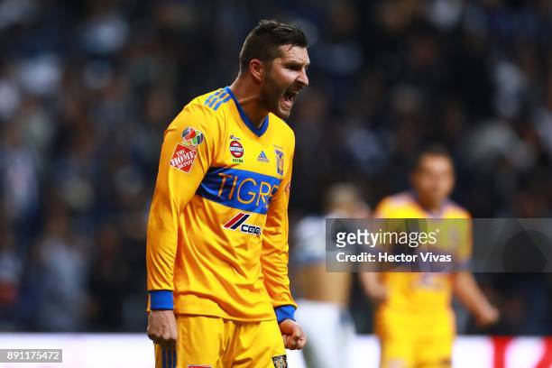 Andre Pierre Gignac of Tigres gestures during the second leg of the Torneo Apertura 2017 Liga MX final between Monterrey and Tigres UANL at BBVA...